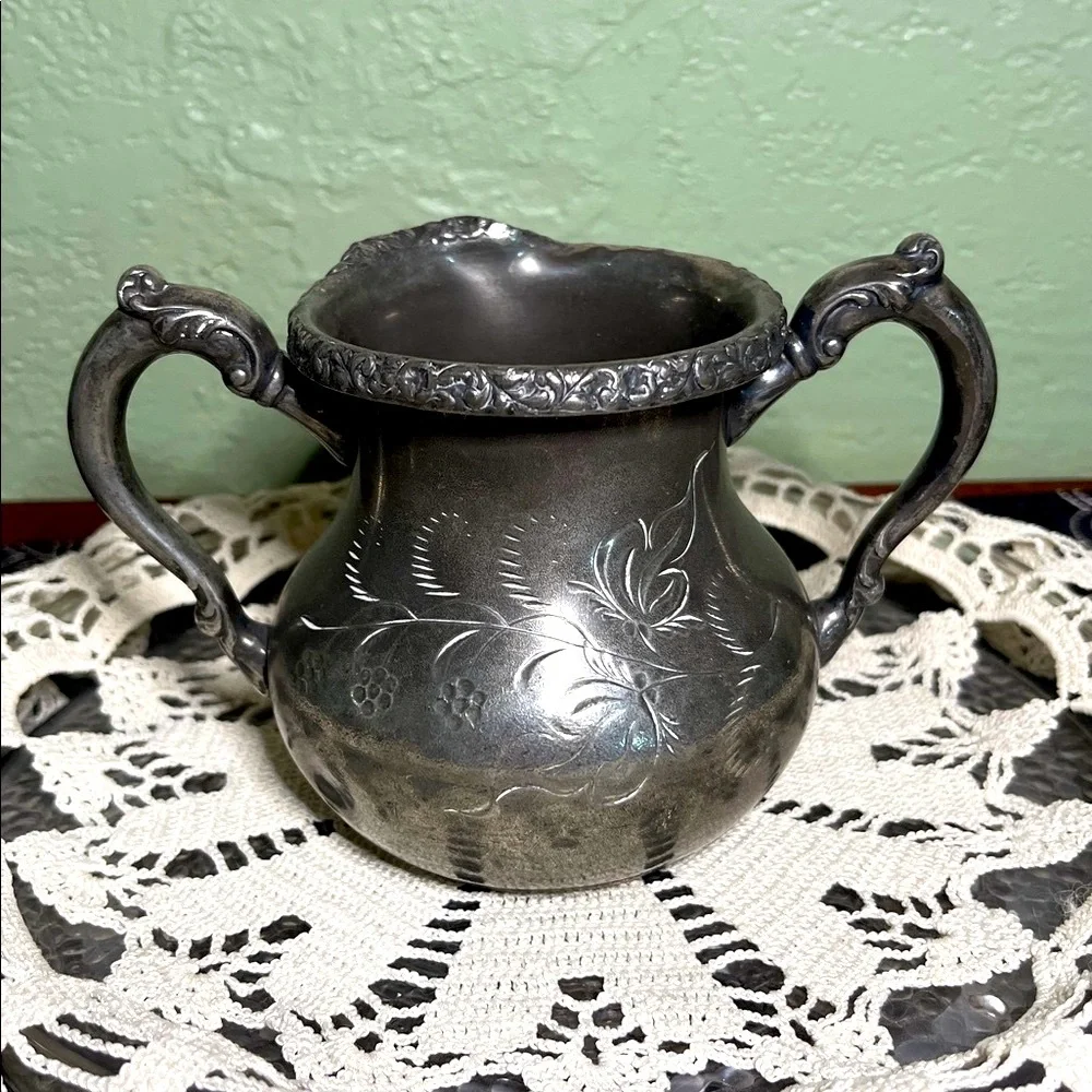 Vintage Silverplate Creamer with Floral Engraving Ornate Handles Antique